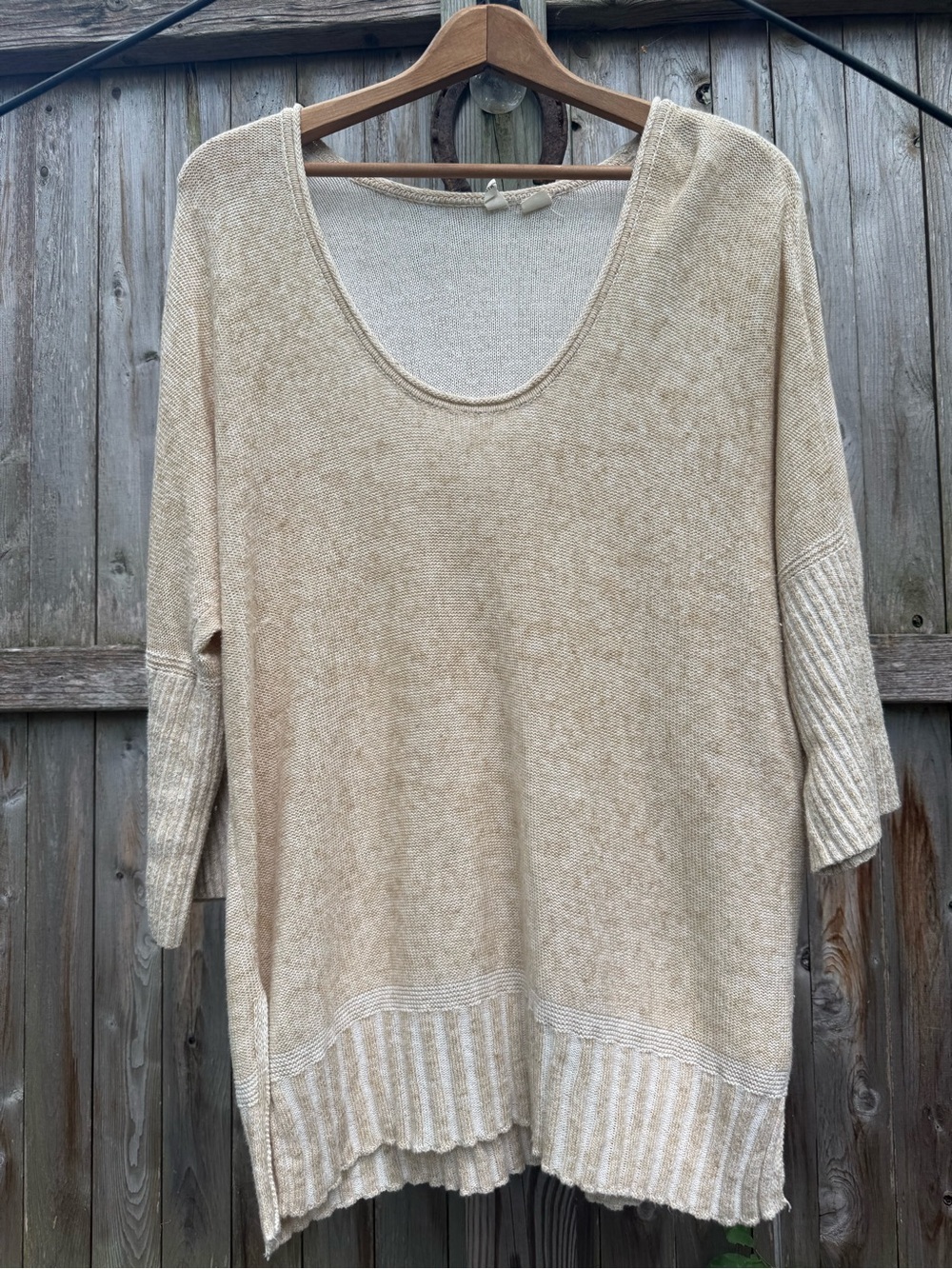 MOTH for Anthropologie Linen Cotton Blend Knit Sweater Cream Cottagecore Relaxed